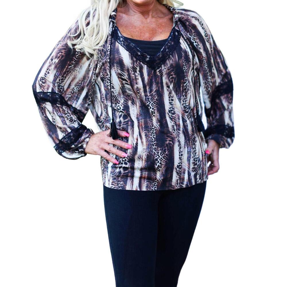 NEW SAVE THE FAITH fiery feline boho top in black